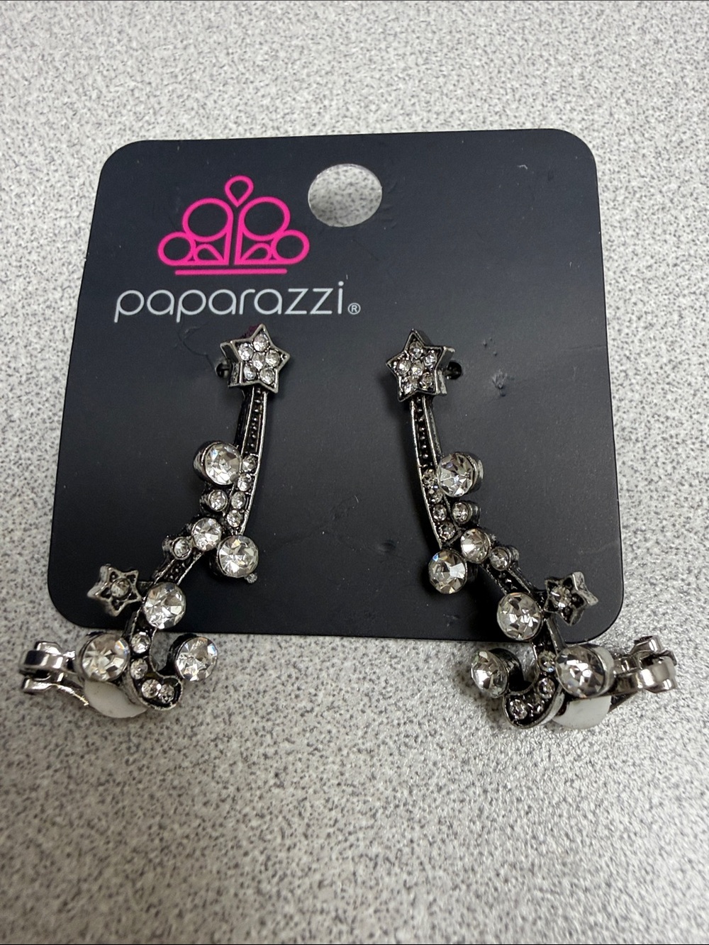 Paparazzi Silver Starburst Crystal Drop Earrings